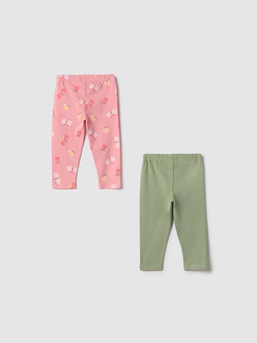 Two-pack multicolour elastic cotton leggings for slim fit baby girls_1