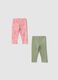 Two-pack multicolour elastic cotton leggings for slim fit baby girls_1