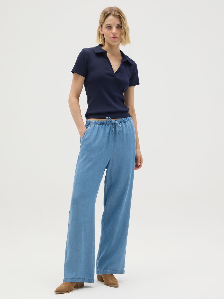 Women's pure cotton blue polo_1