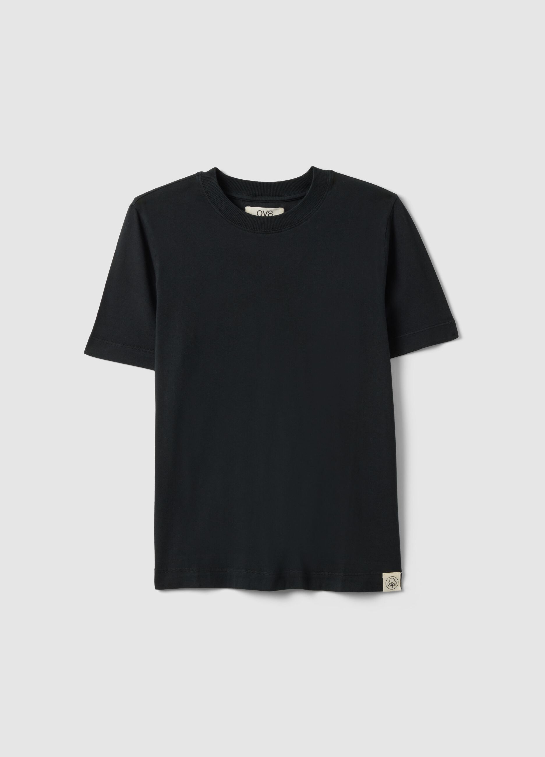 Black pure cotton crew neck t-shirt, regular fit