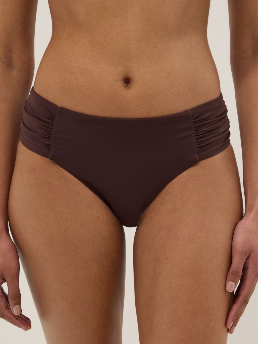 Brown stretch swim briefs with side ruching_1