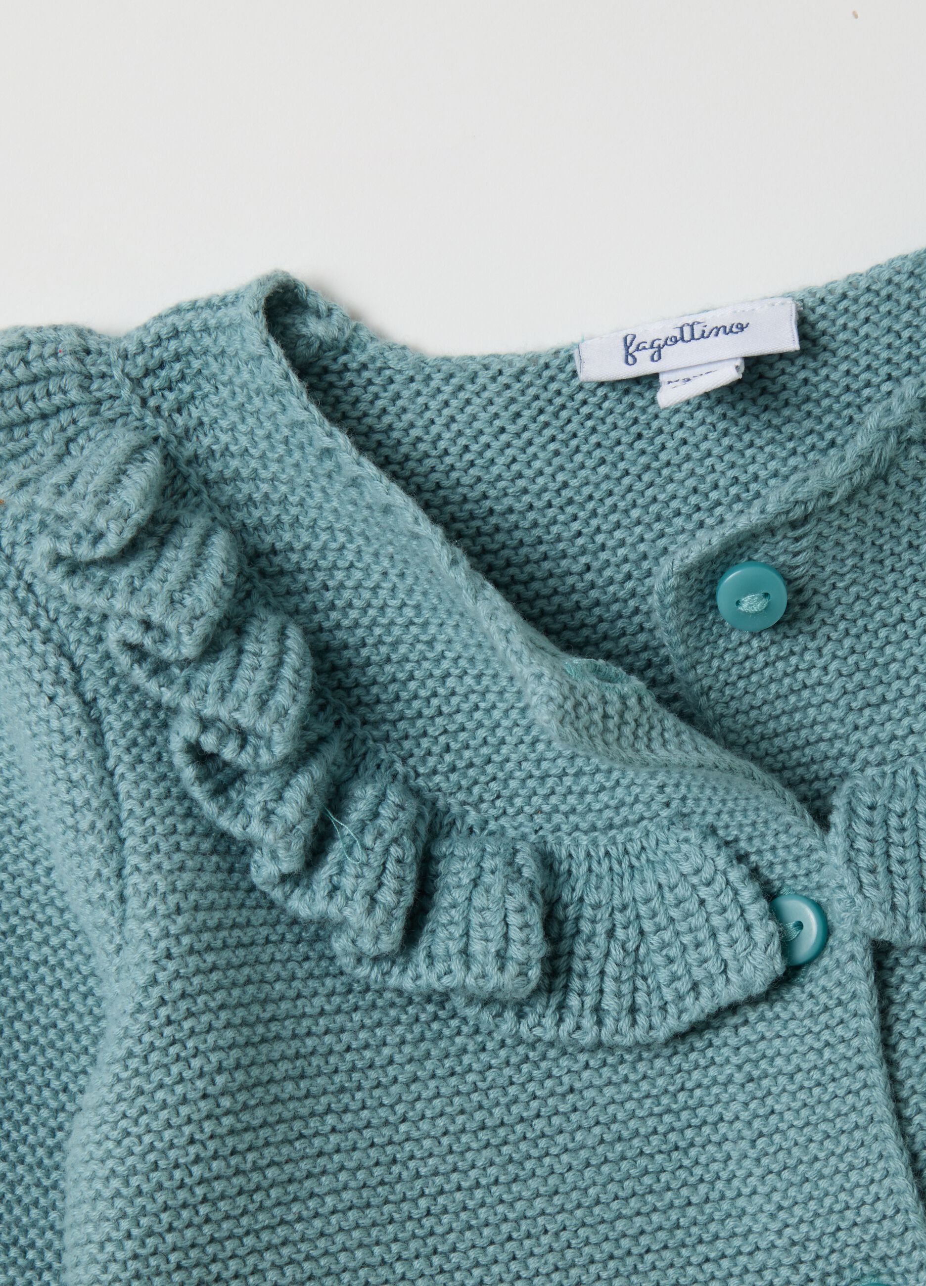 Girl's light blue pure cotton cardigan with ruffles