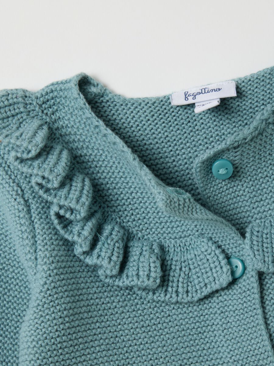 Girl's light blue pure cotton cardigan with ruffles_2