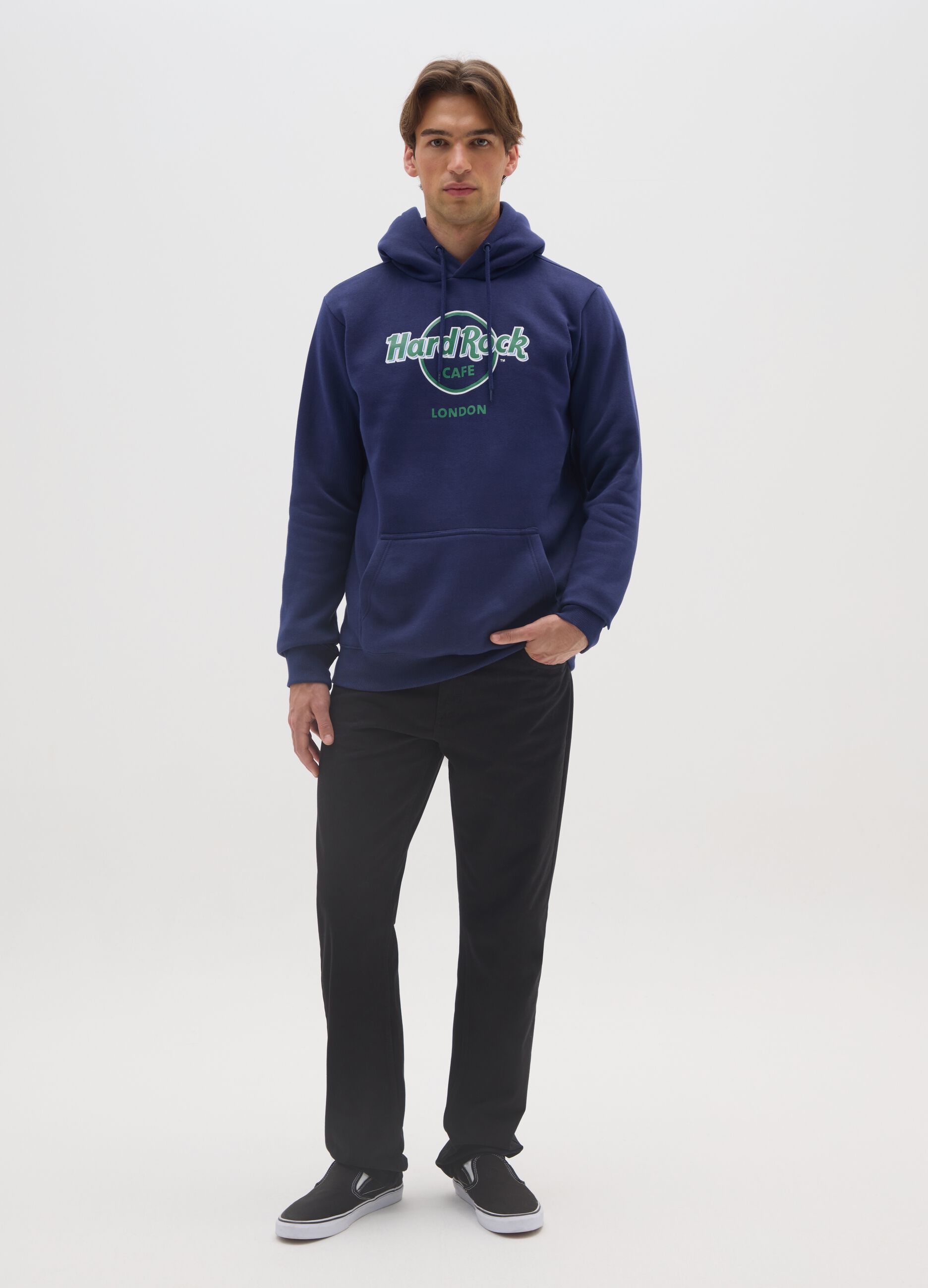 Blue cotton-blend hoodie with Hard Rock Cafe print