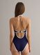 Blue stretch swimsuit with white piping_2