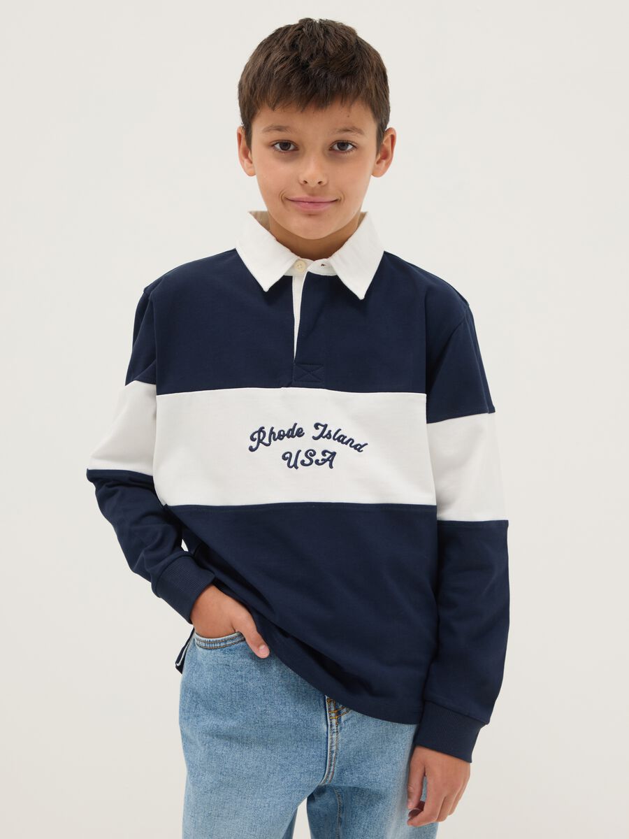 Maglia polo in puro cotone a righe multicolor da ragazzo regular fit_0