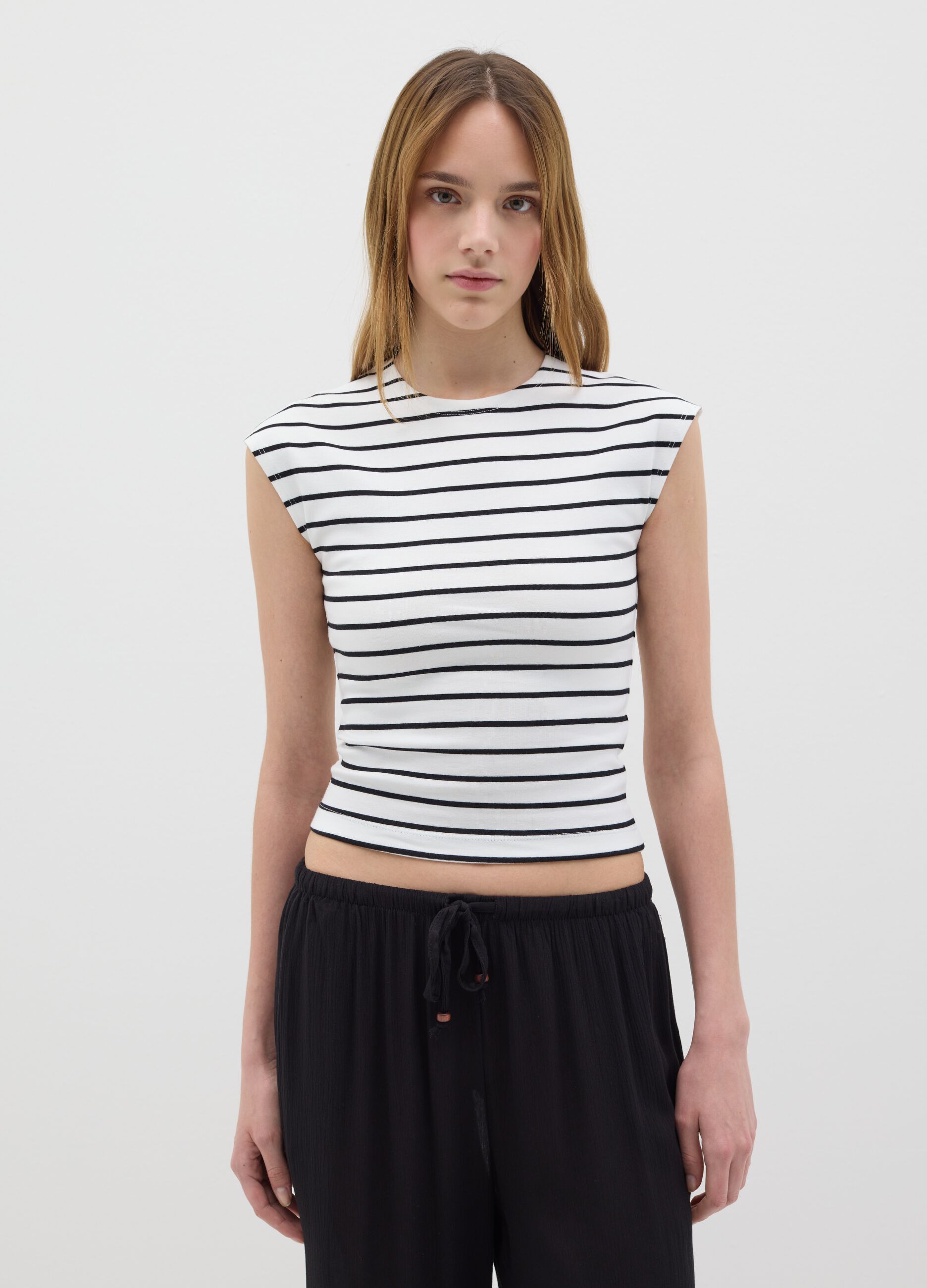 Women's multicoloured fitted vest top in stretch cotton