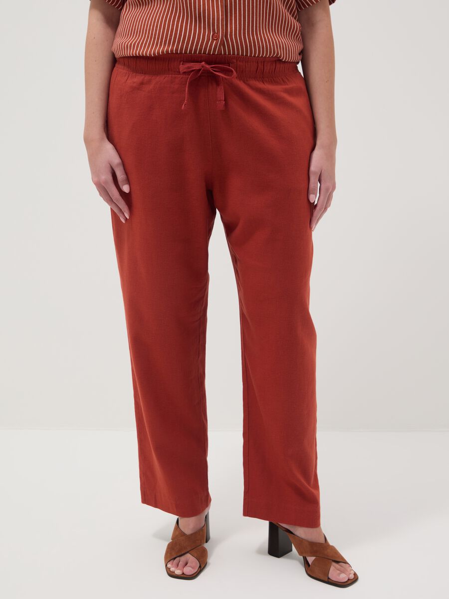 Pantaloni in misto lino rosso regular fit_1