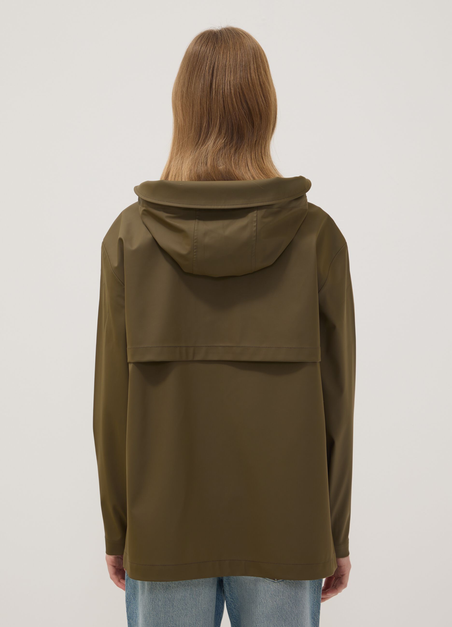 Green rain jacket with zip and hood