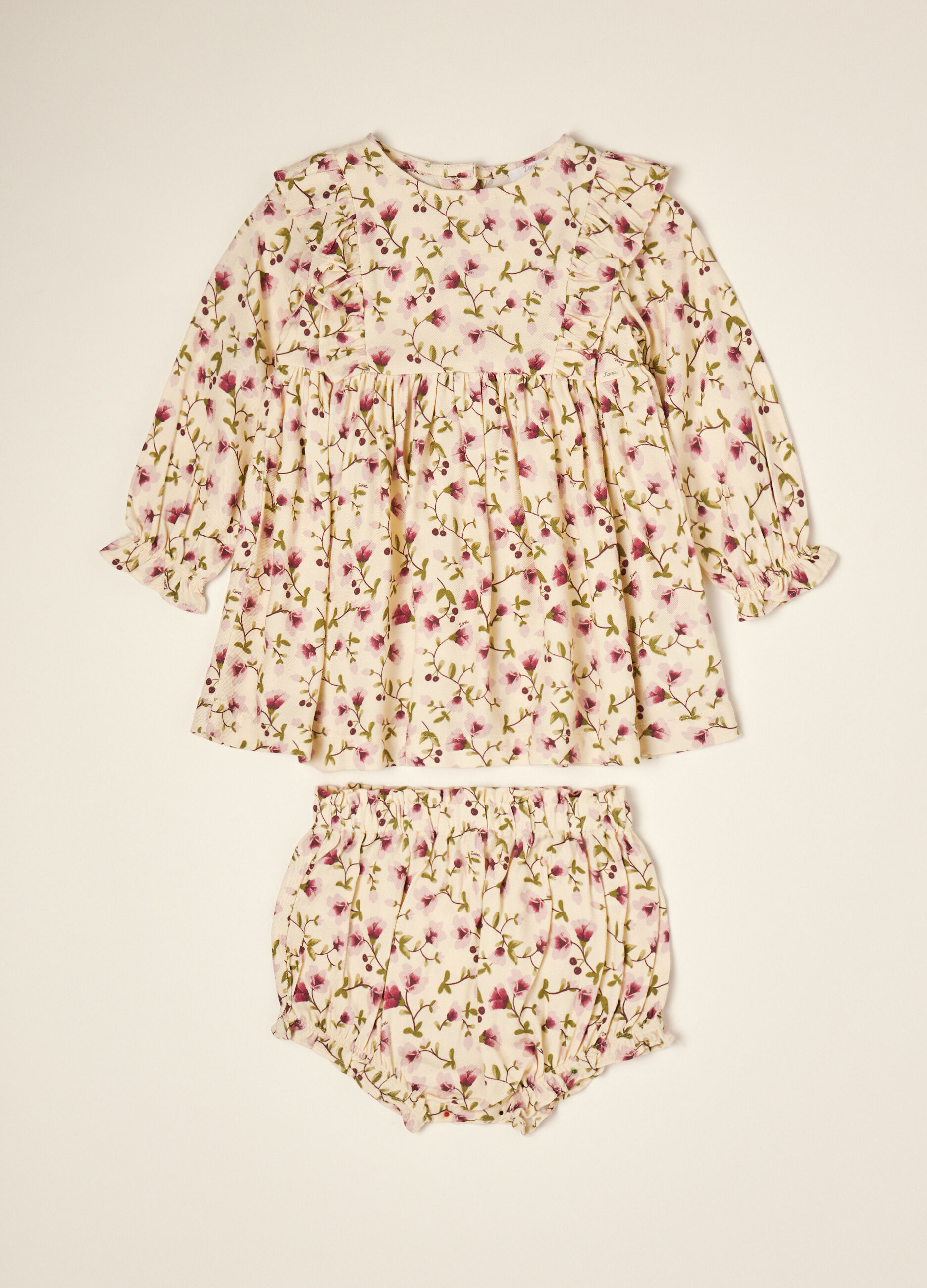 Beige pure viscose floral set with crew neck