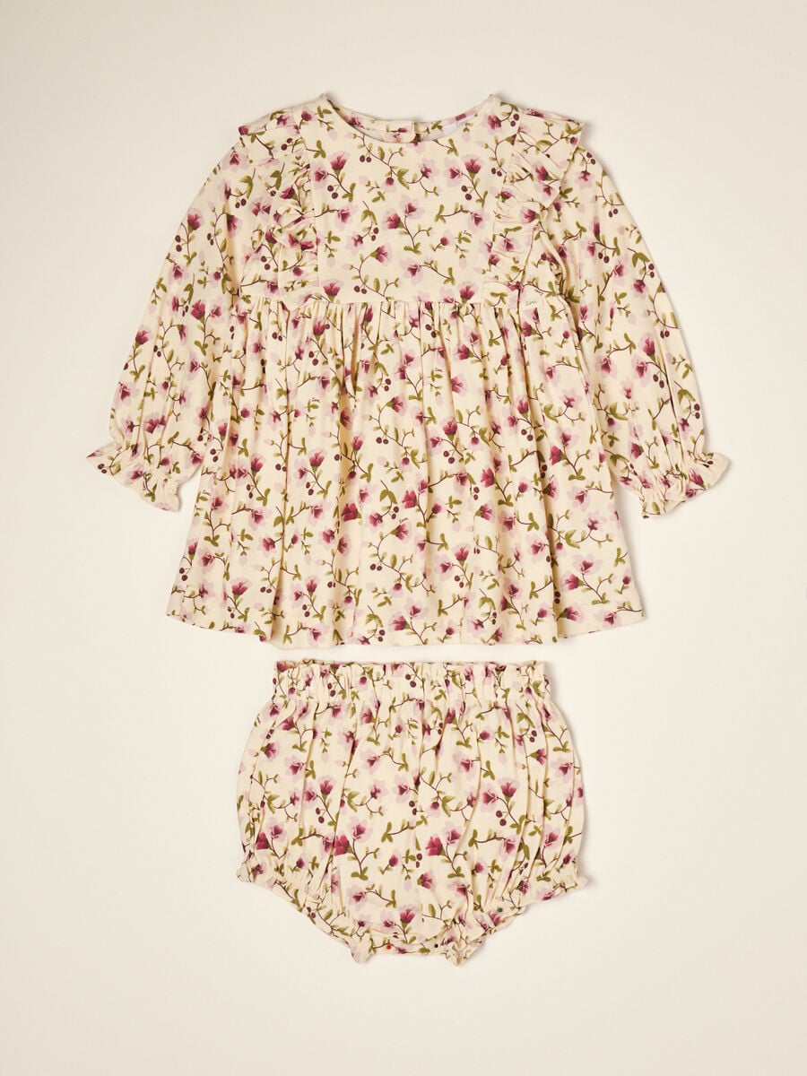 Completo beige in pura viscosa a fiori con girocollo_0