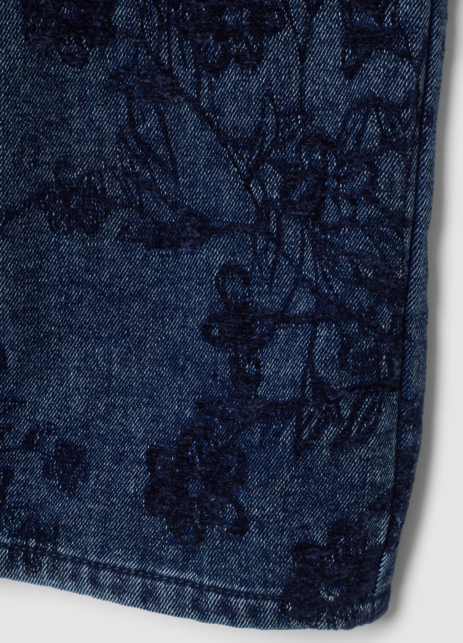 Blue cotton-blend wide-leg jeans with floral print