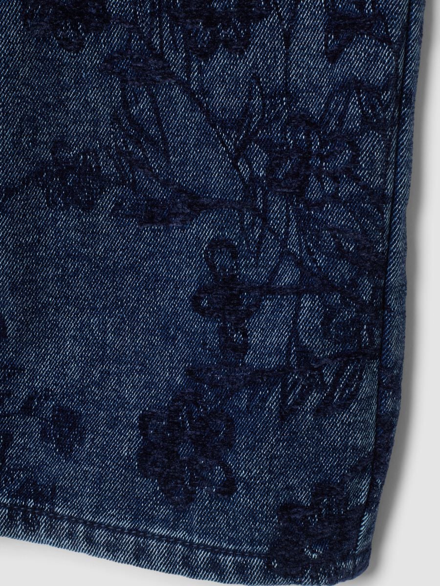 Blue cotton-blend wide-leg jeans with floral print_2