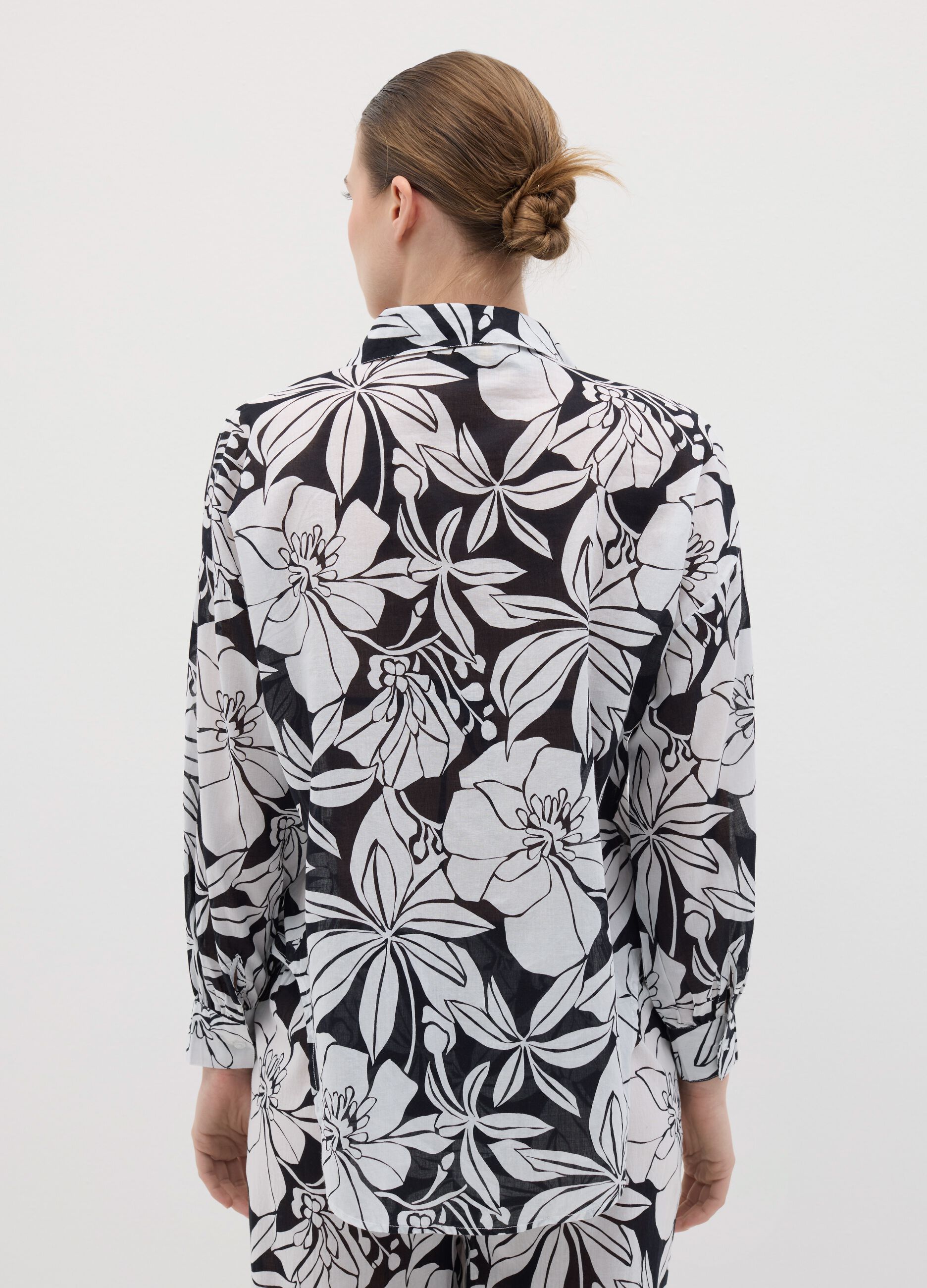 Camicia lunga da donna in puro cotone multicolor regular fit con stampa
