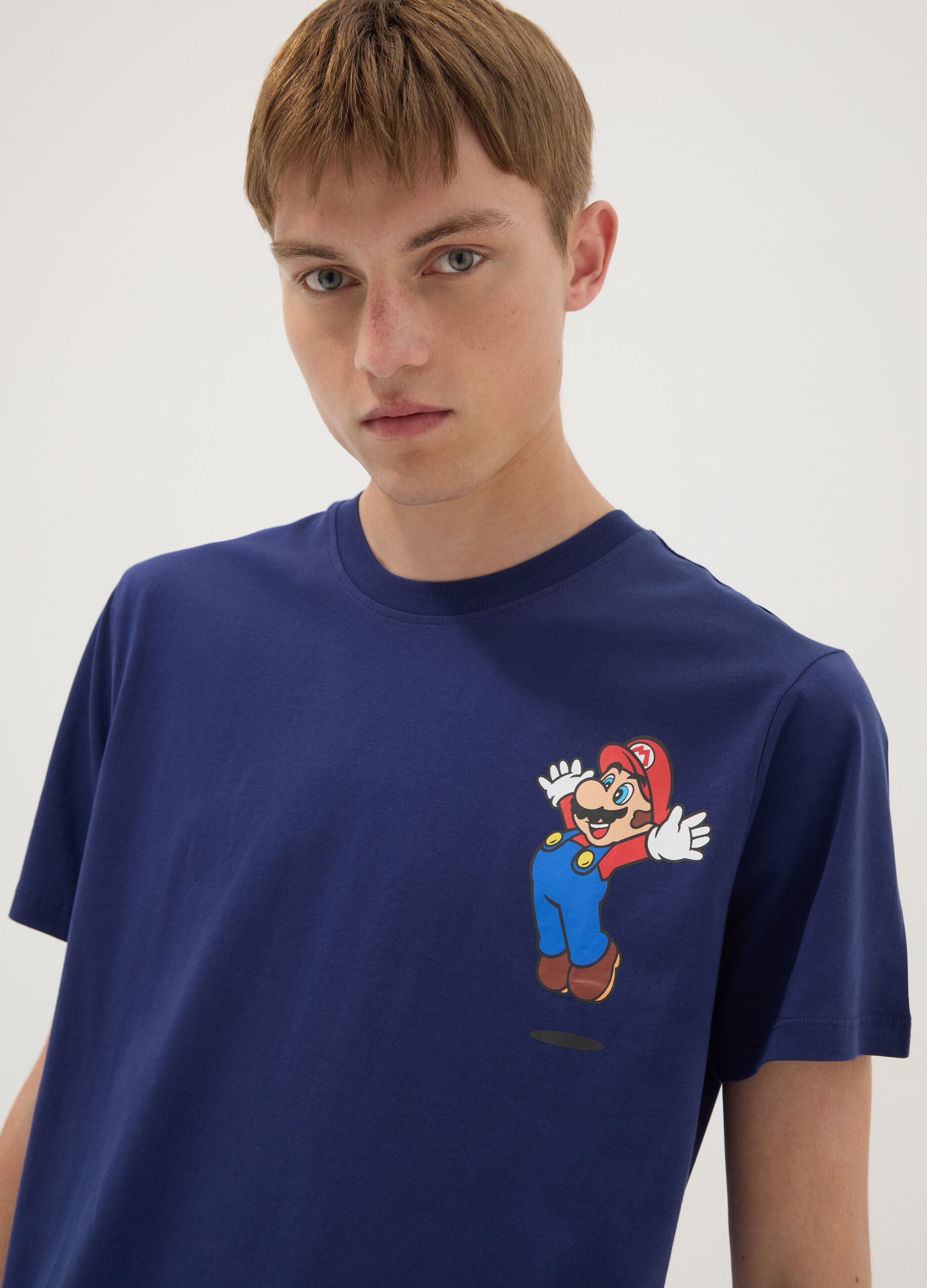 Blue short-sleeve pure cotton regular-fit T-shirt