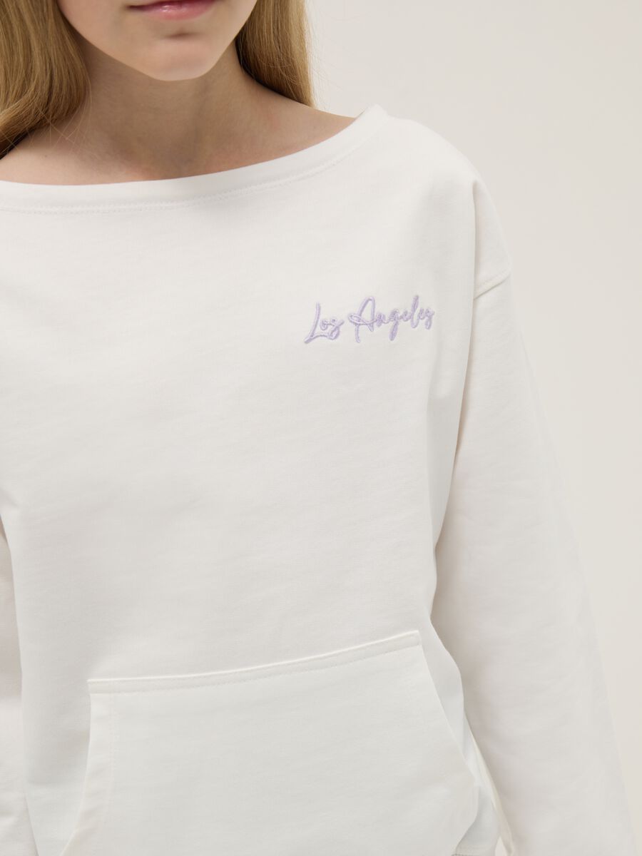 Felpa in puro cotone bianca da ragazza oversize fit con scollo a barca_2