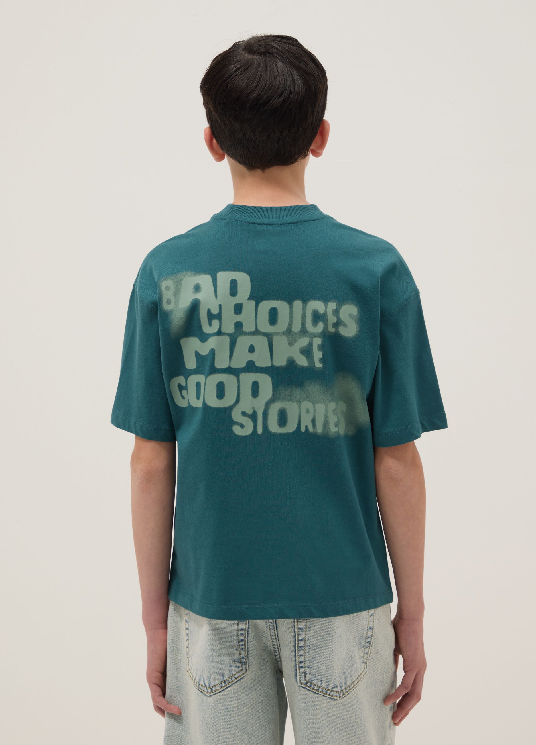 Oversized green pure cotton T-shirt for boys