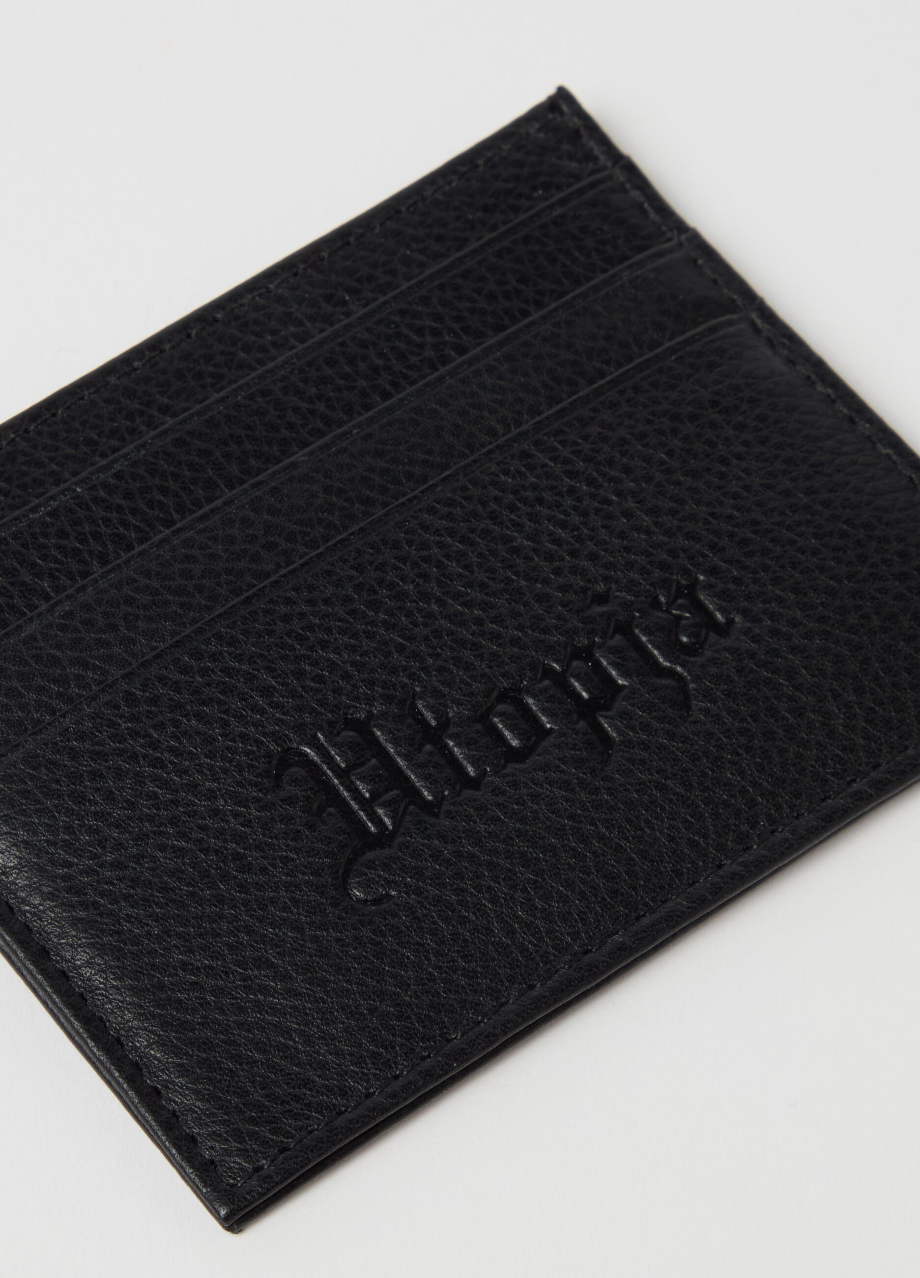 Textured-effect leather card holder