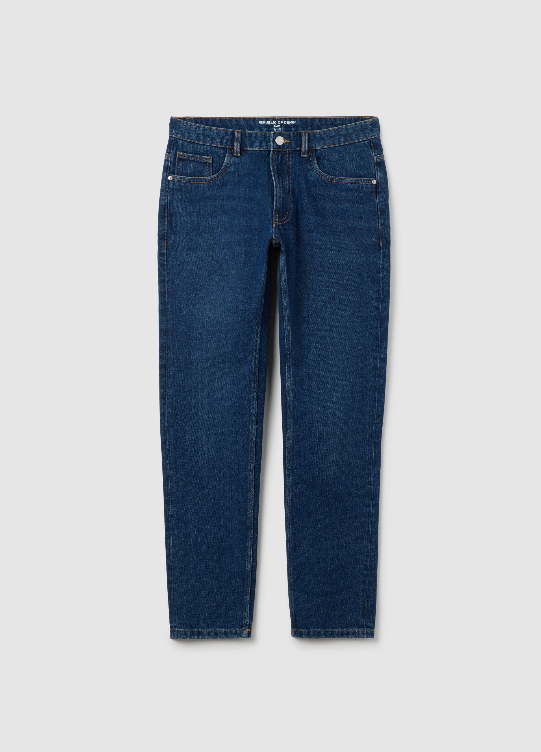 Jeans denim blu in misto cotone slim fit