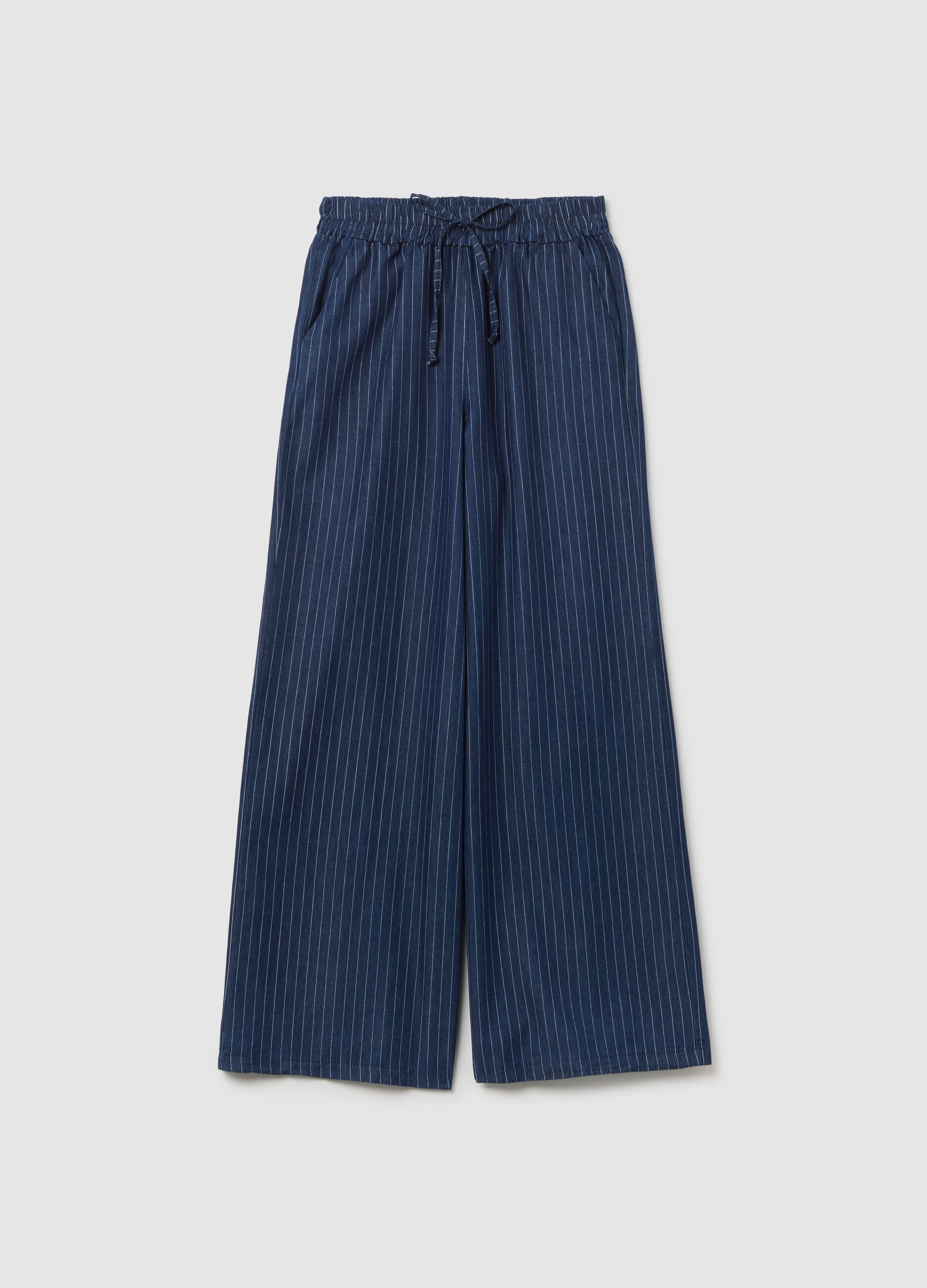 Women's blue pure cotton regular fit trousers