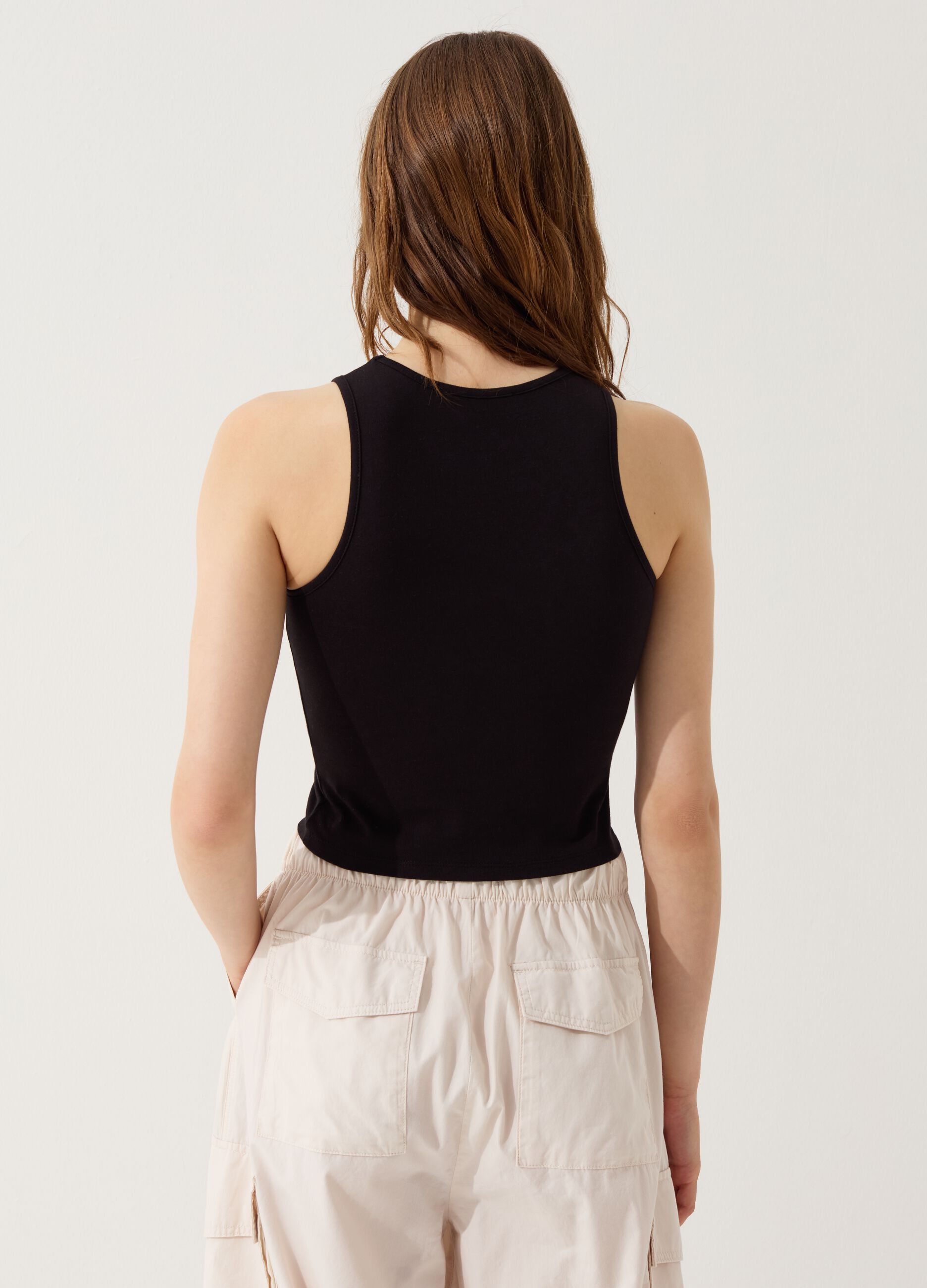 Crop tank top with diamanté bow