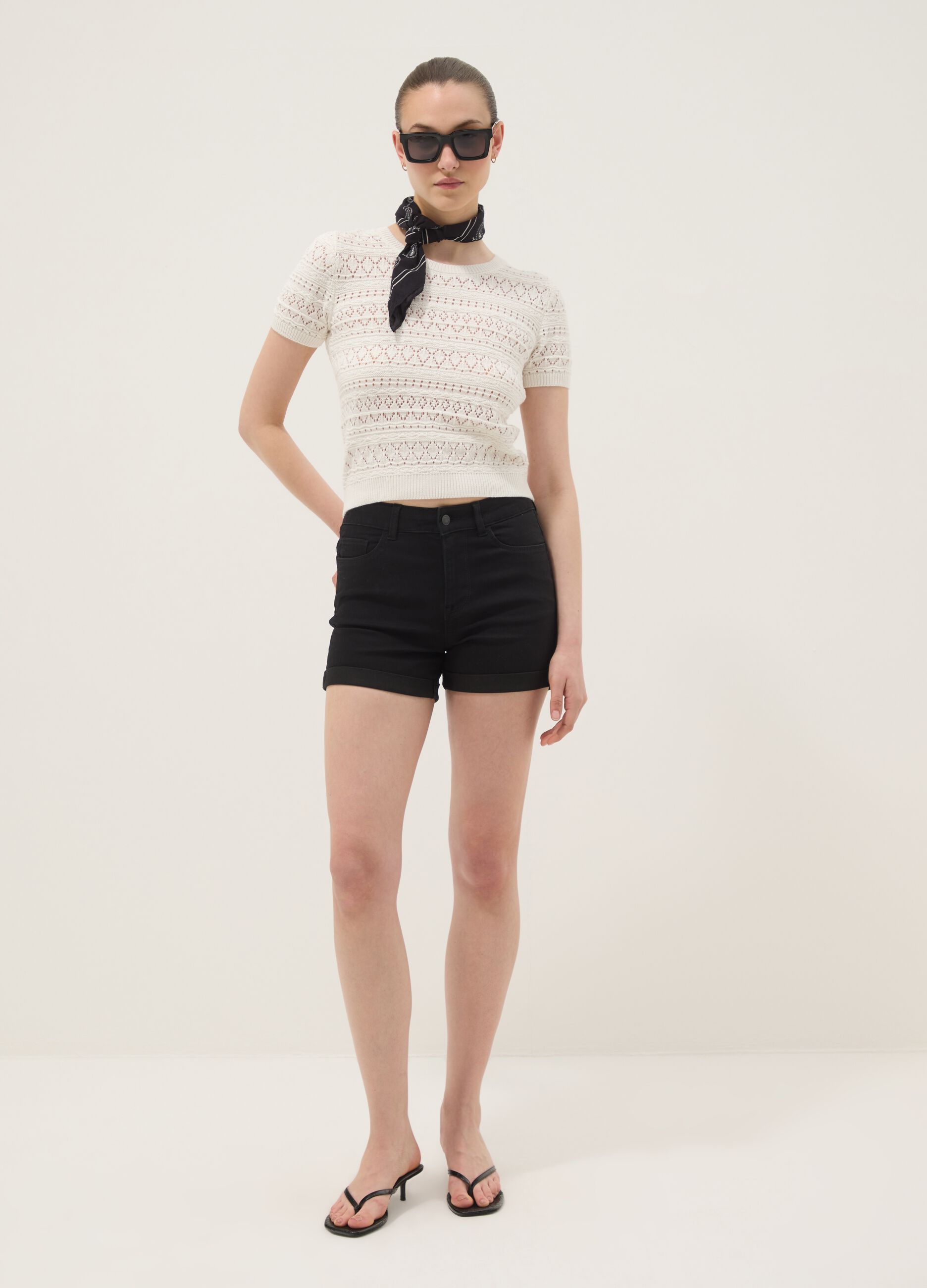 Black regular-fit stretch cotton denim shorts