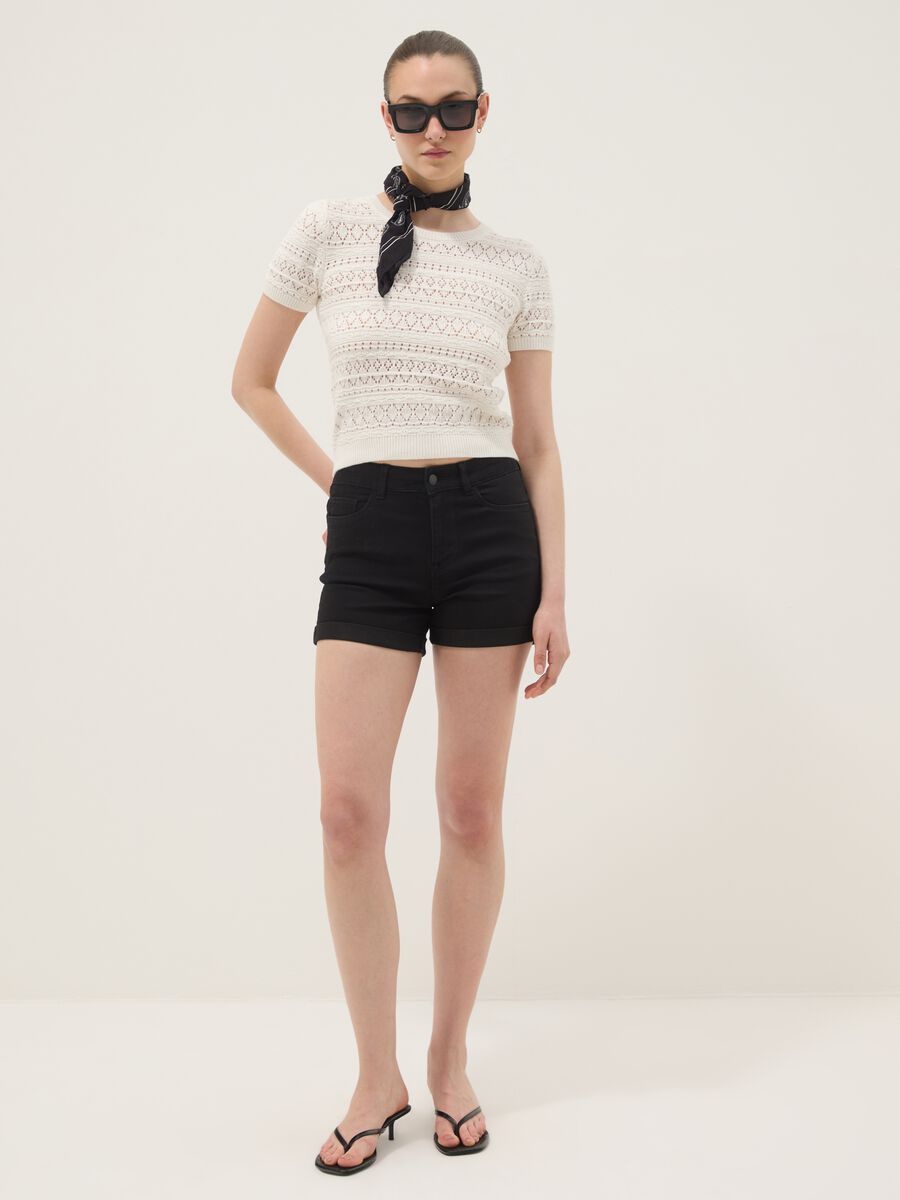 Black regular-fit stretch cotton denim shorts_0