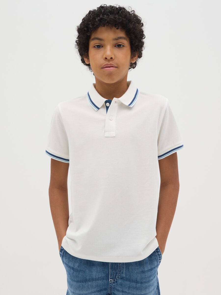 Polo da bambino in puro cotone bianca regular fit_0