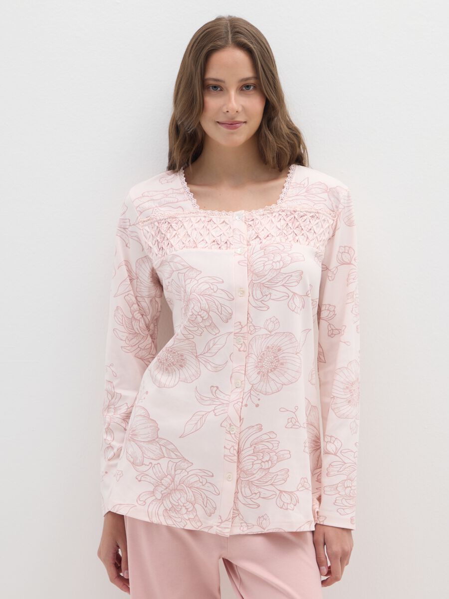 Pink pure cotton regular fit pyjamas with buttons_1