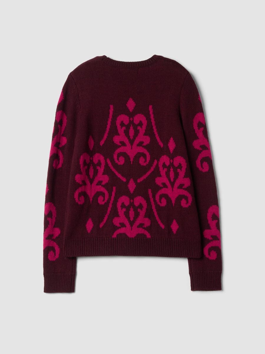Maglia rossa e rosa girocollo in misto lana jacquard_2