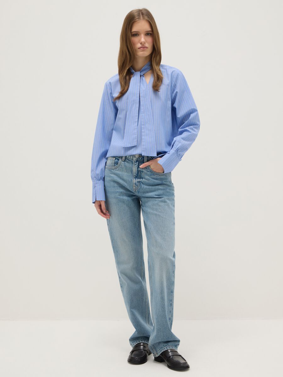 Multicolour striped shirt in pure cotton regular fit with band collar_1