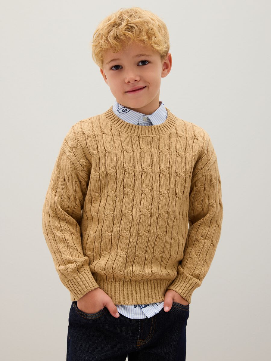 Beige pure cotton regular fit children's jumper_0