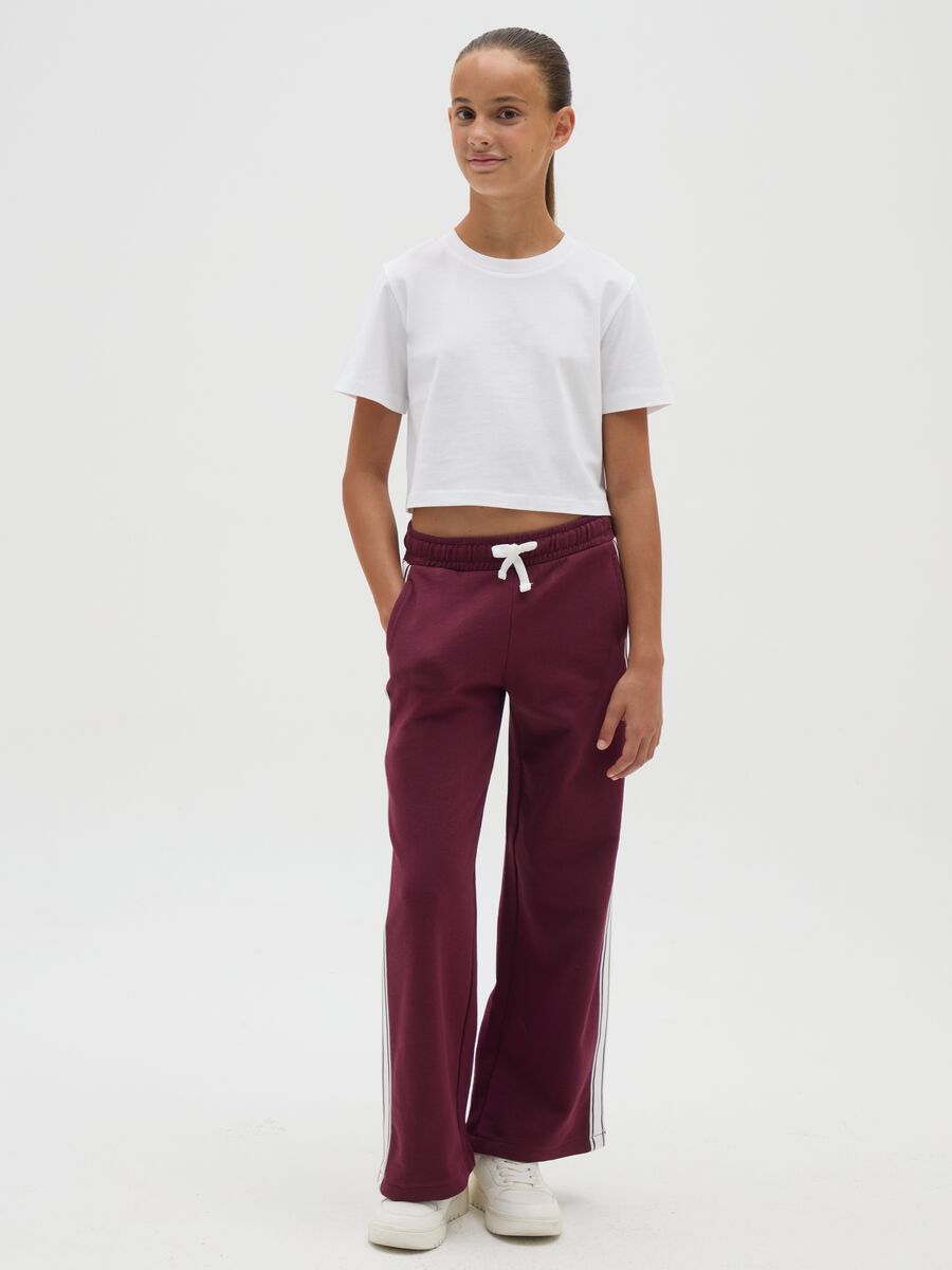 Girls' pure cotton red wide-leg striped trousers_1