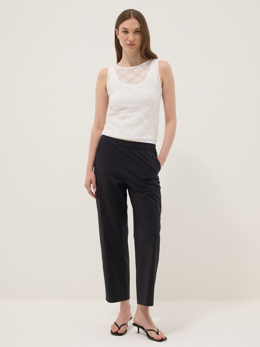 Pantaloni blu in cotone elasticizzato con vita elasticizzata_0