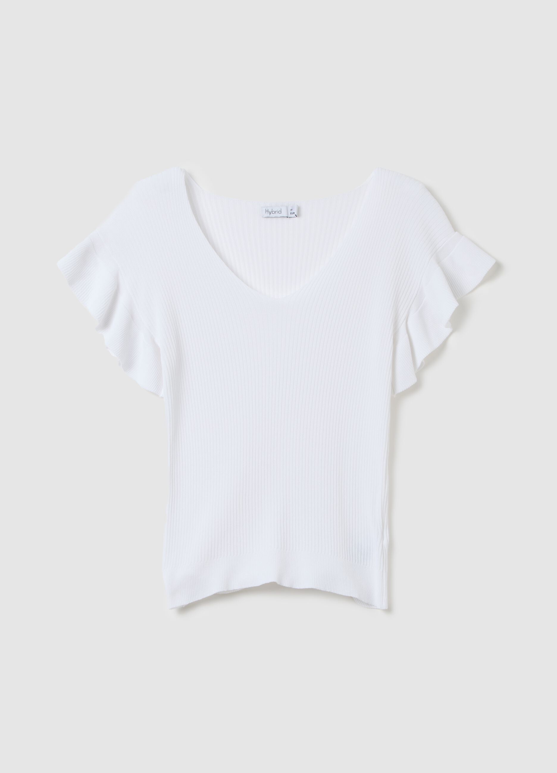 Women's white regular fit t-shirt with ruffles