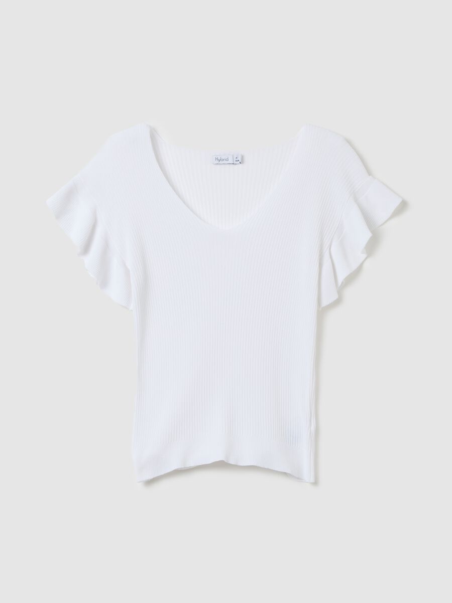 Women's white regular fit t-shirt with ruffles_0