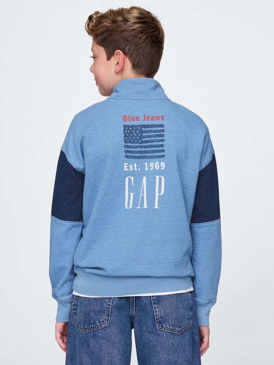 Blue cotton sweatshirt with half zip_2
