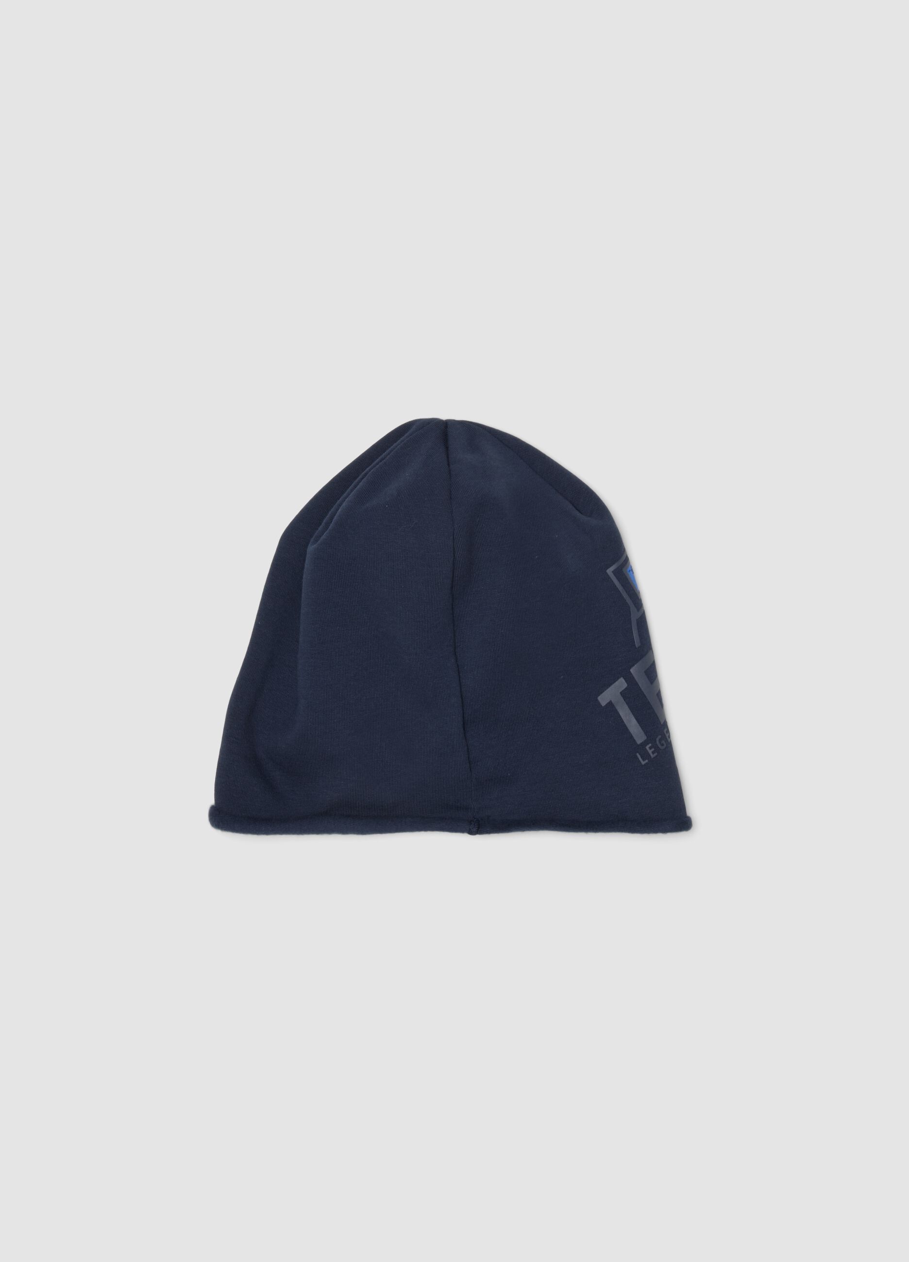 Blue organic stretch cotton jersey hat with print for boys