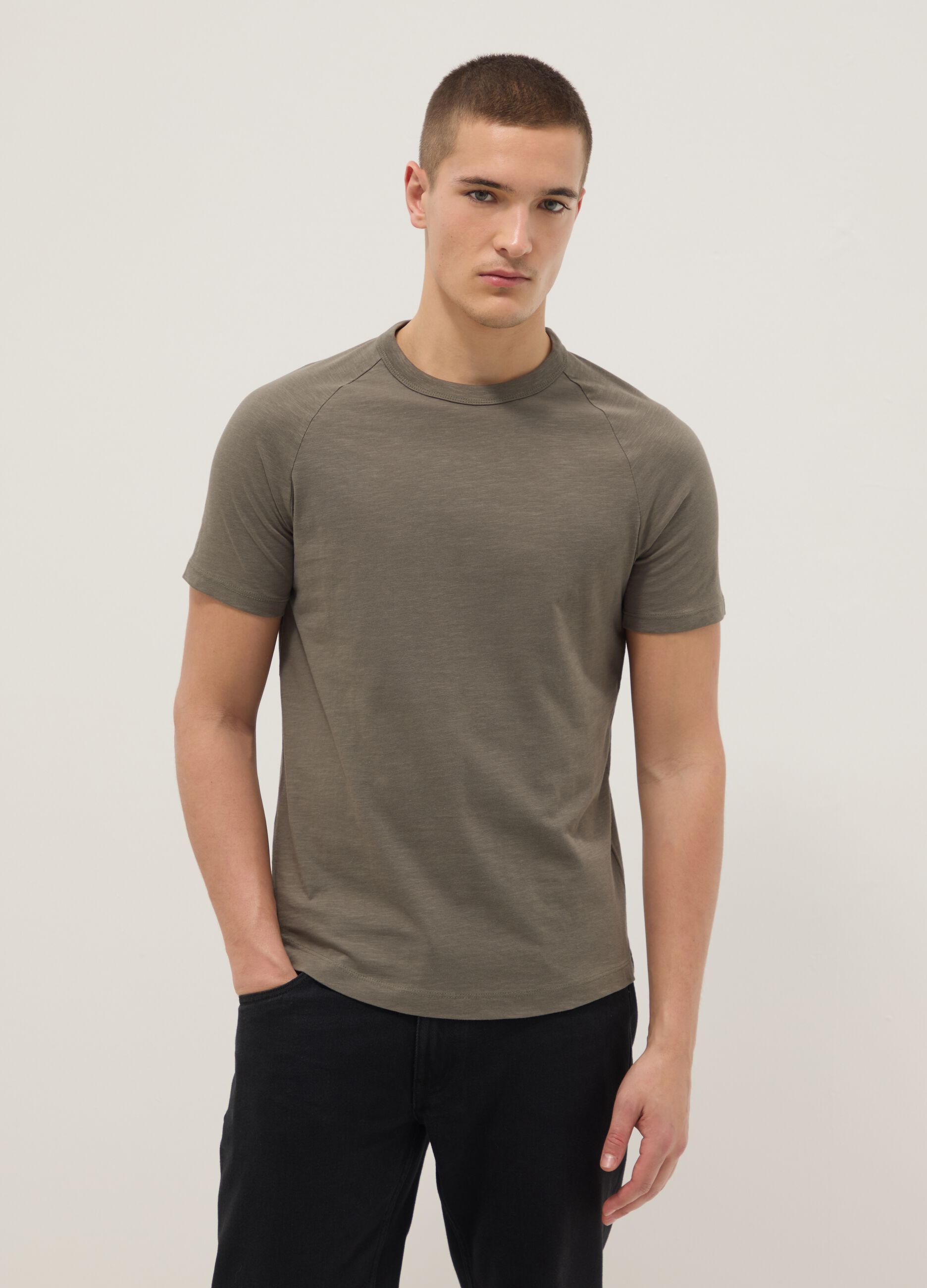 Regular fit green pure cotton T-shirt