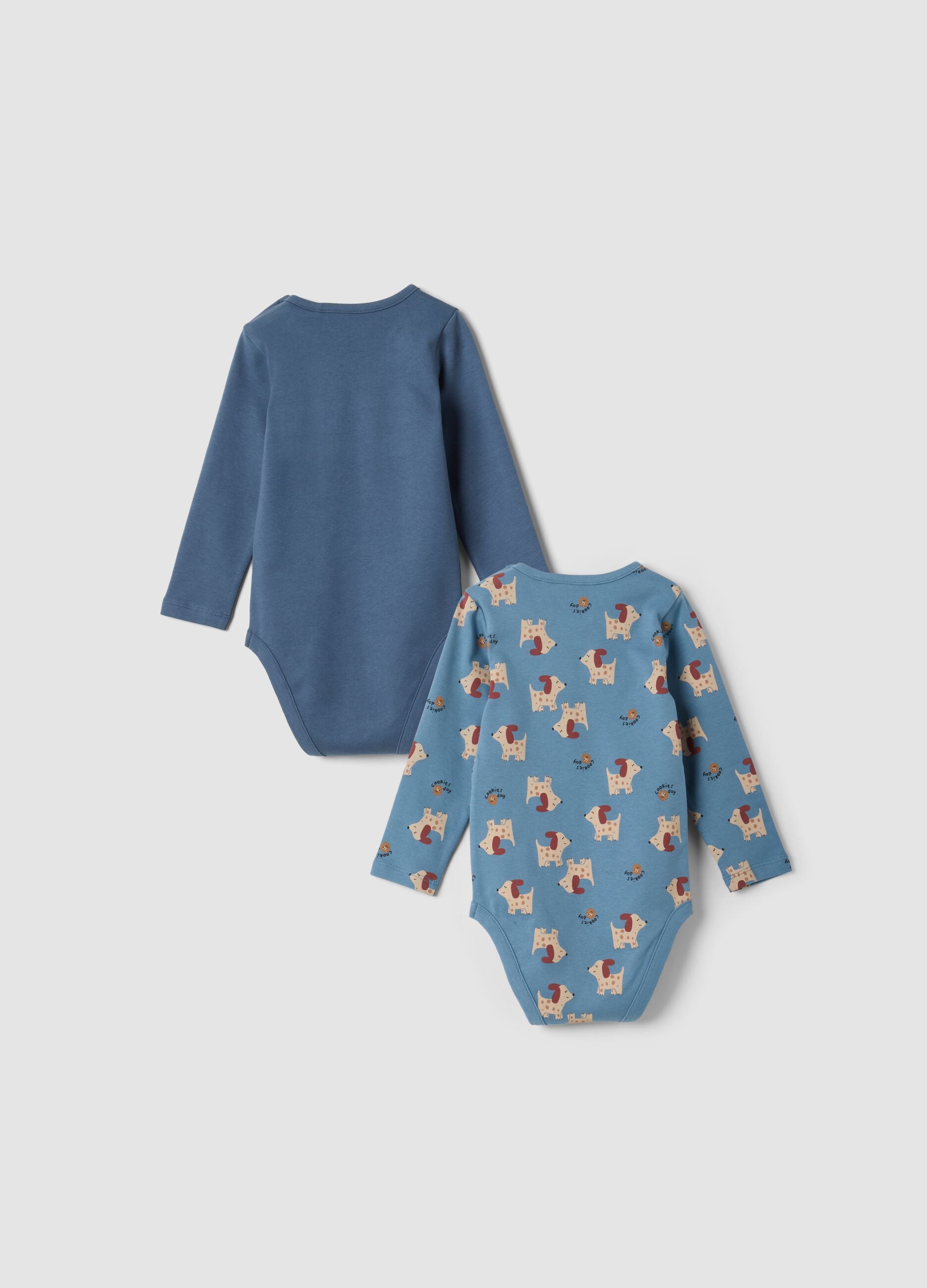Bipack body blu in puro cotone organico a girocollo con cagnolini
