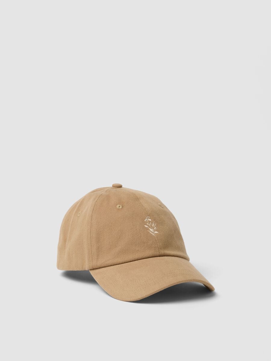 Beige pure cotton cap with embroidery_0