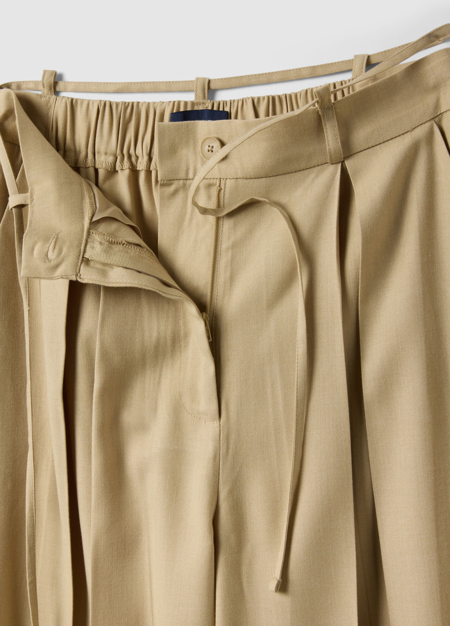 Pantaloni flare in misto viscosa beige