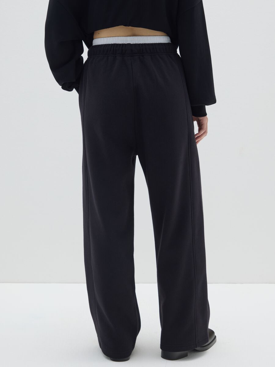 Black cotton blend wide leg joggers_2
