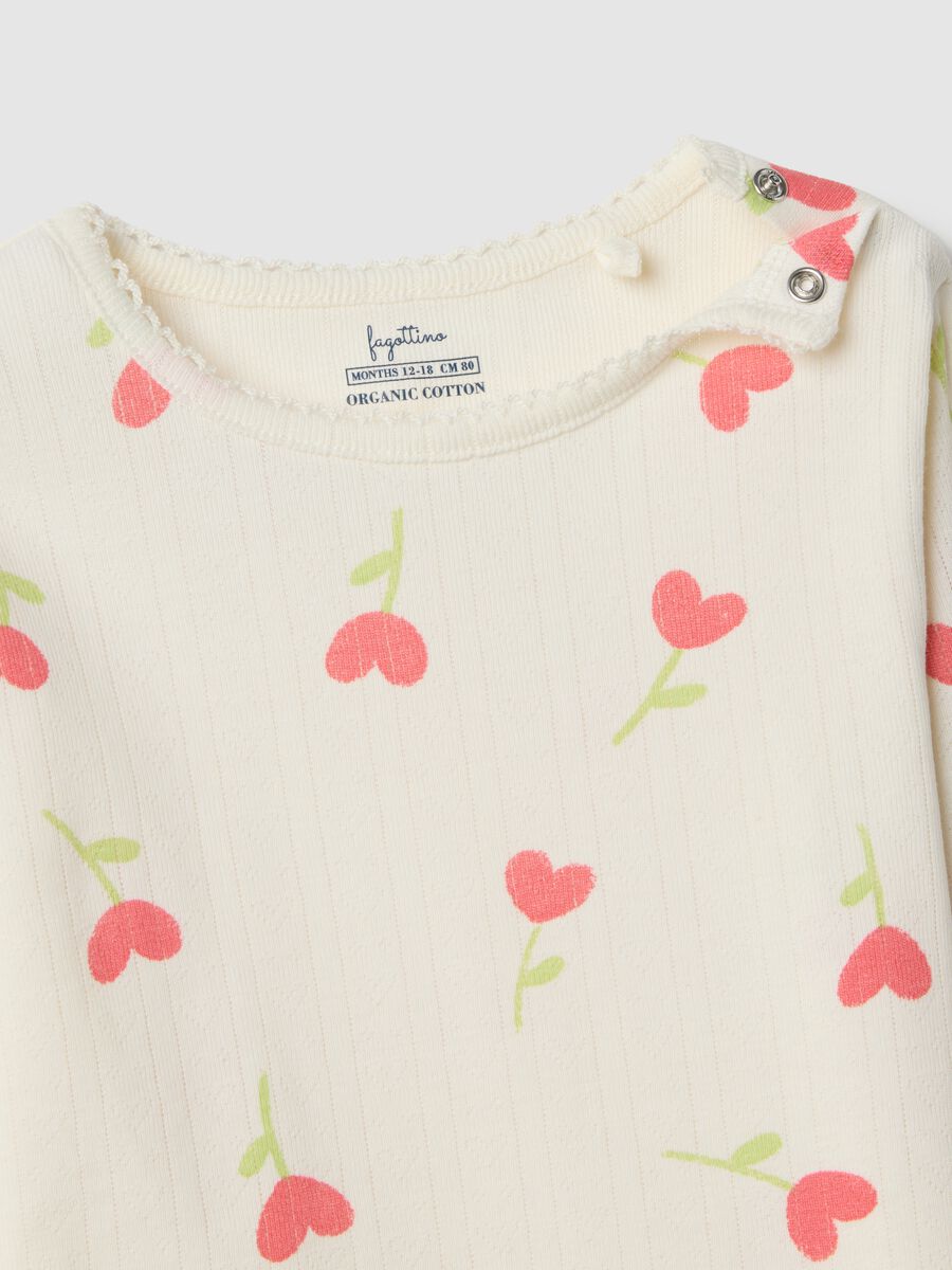 Multi-coloured regular fit pure cotton pyjamas with hearts for infants_1