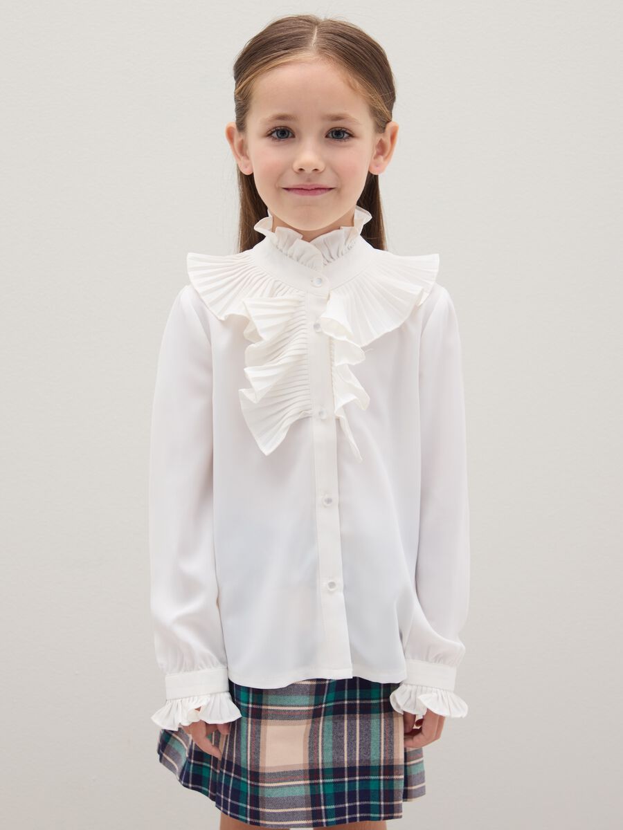 Camicia bianca da ragazza regular fit con rouches_1