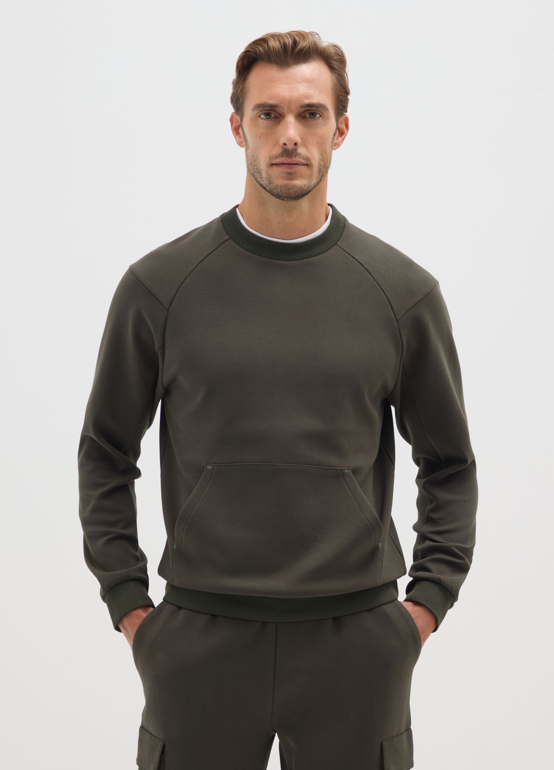 Green Cotton Blend Sweatshirt with Front Pocket
