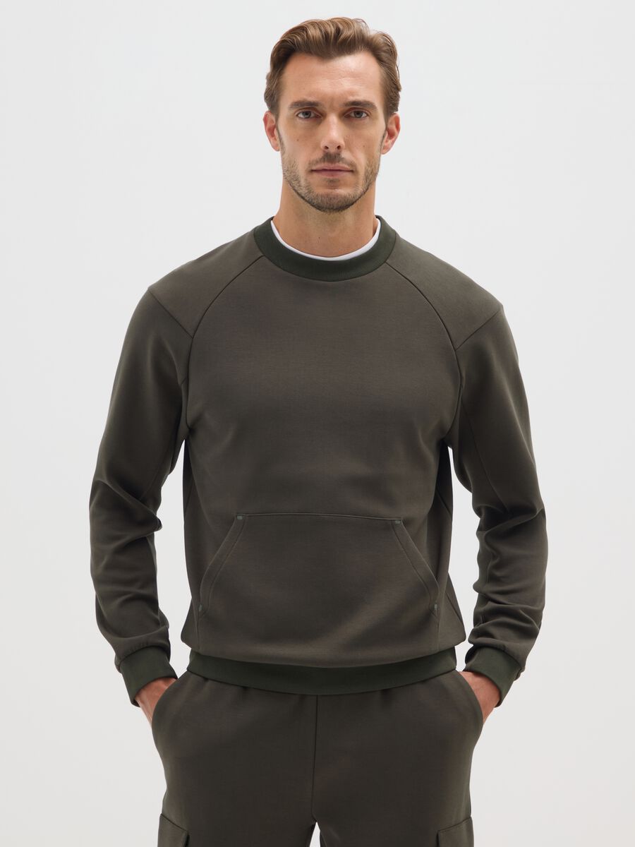 Green Cotton Blend Sweatshirt with Front Pocket_0