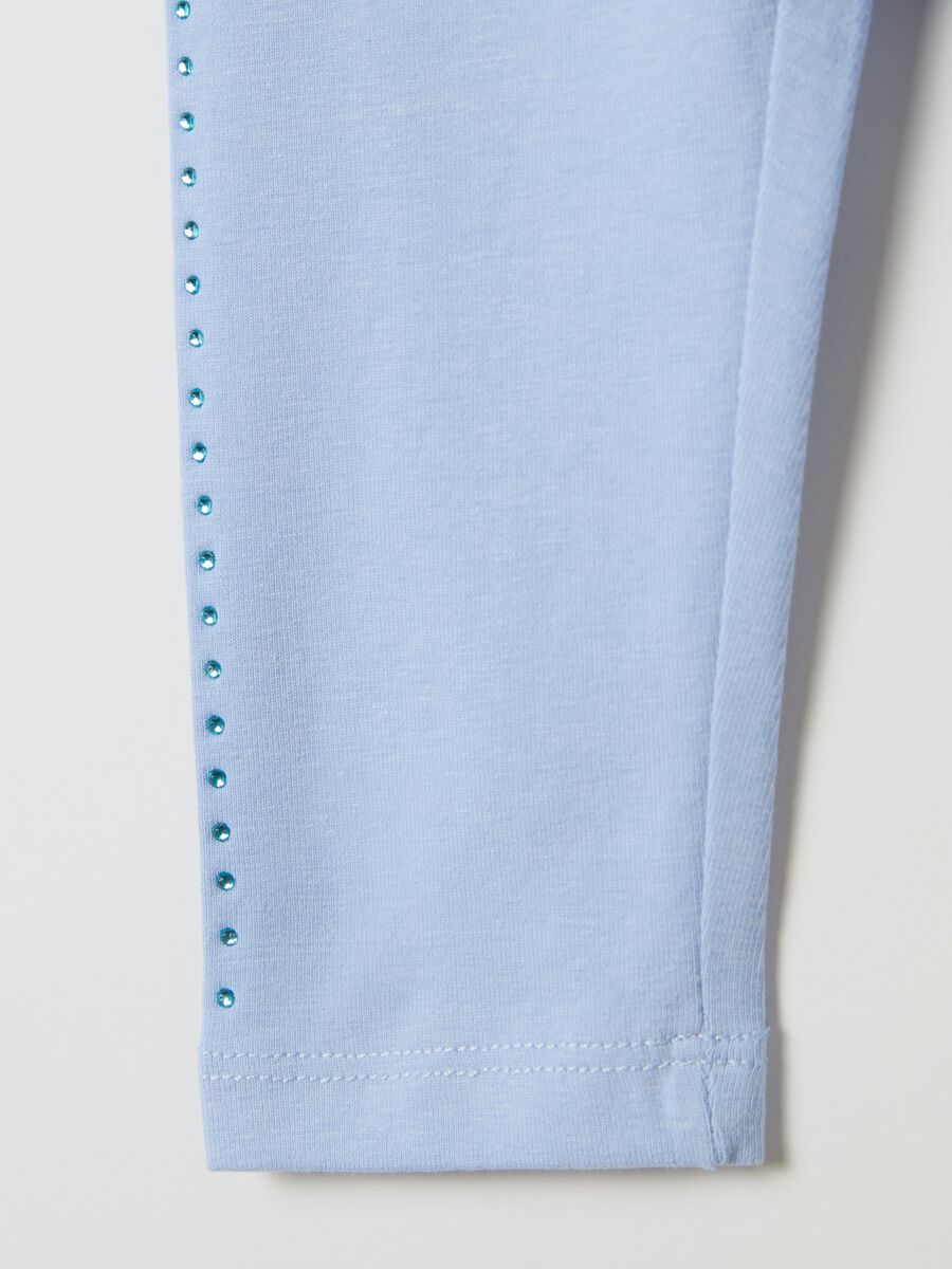 Stretch cotton leggings with diamanté motif_3