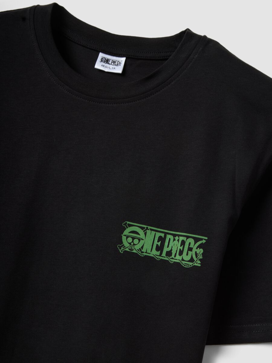 T-shirt nera con stampa One Piece in puro cotone relaxed fit_5