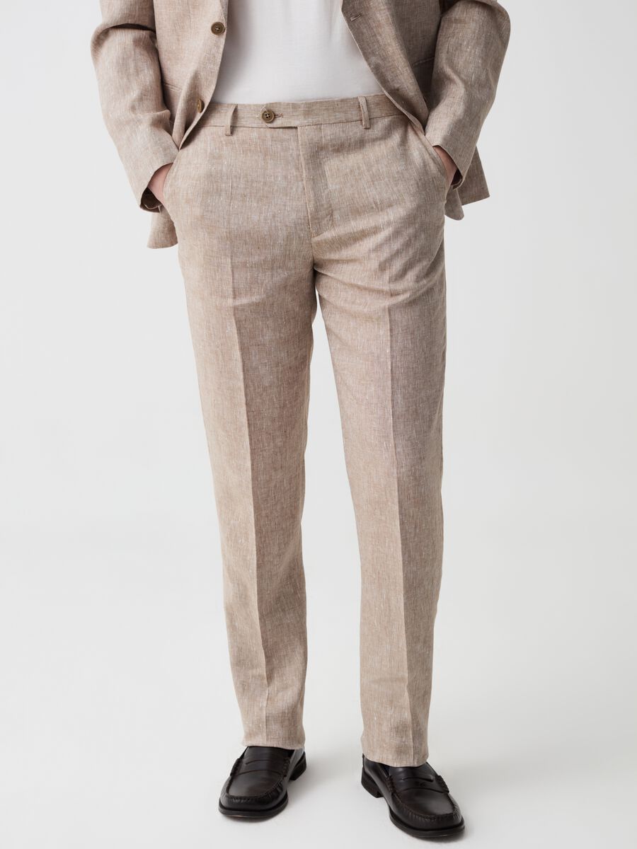 Slim-fit trousers in linen_1